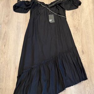 PAIGE Black Asymmetrical Off-Shoulder Dress